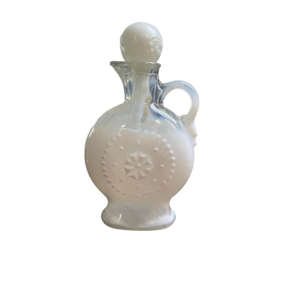 Milk Glass Decanter | Embossed Starburst | Empty Bottle | Decor - Vintage